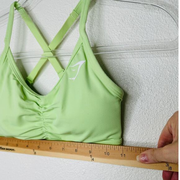 Gym Shark Yellow Green Ruched Racer Back Padded Sports Bra XS - Picture 10 of 11